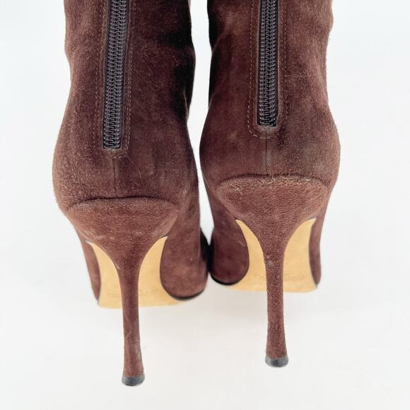 Retro Jimmy Choo Chocolate Brown Suede Knee High Pointed Toe Heeled Boot IT 41 - Picture 6 of 10
